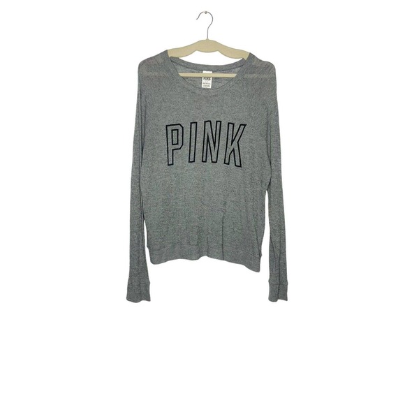 Victoria's Secret Sweaters - Victoria's Secret PINK Gray Knit Sweater Women’s Size L Large Classic Block Logo
